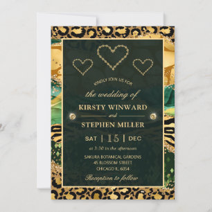 Invitation Safari Mariage Jungle Verte Pailletée Agate
