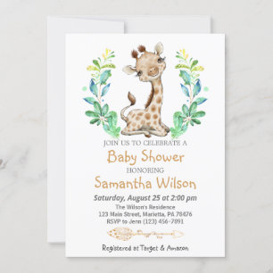 Invitation Safari mignon bébé Giraffe Baby shower sauvage
