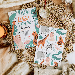 Invitation Safari moderne Animaux sauvages 1er anniversaire f