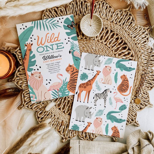 Invitation Safari moderne Animaux sauvages 1er anniversaire f (Créateur téléchargé)
