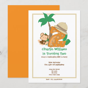 Invitation Safari Monkey Deuxième fête d'anniversaire