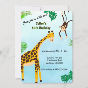 Invitation Safari ou fête au Zoo avec Girafe et Si