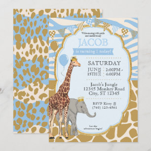 Invitation safari pour enfants 1er anniversaire (b