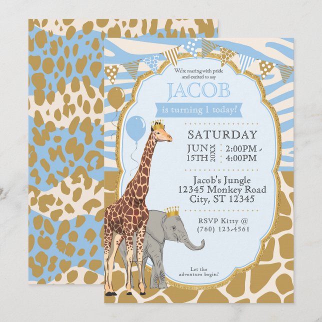 Invitation safari pour enfants 1er anniversaire (b (Devant / Derrière)