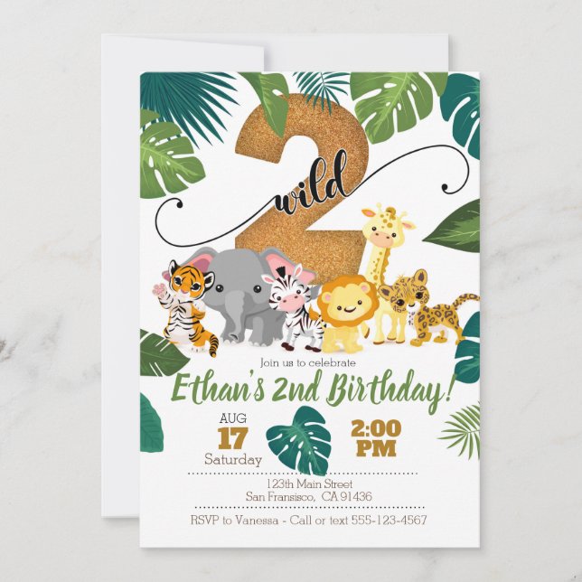 Invitation Safari pour le 2e anniversaire (Devant)
