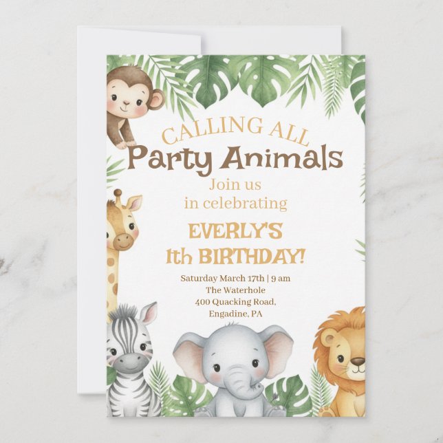 Invitation Safari pour le premier anniversaire Evi (Devant)