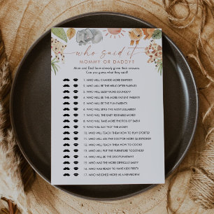 Invitation SAFARI Qui L'A Dit Maman Papa Baby Game Card