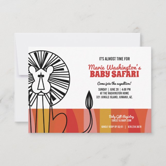 Invitation safari retro lion fille BABY SHOWER (Devant)