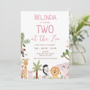 Invitation Safari rose moderne deux au Zoo 2e anniversaire