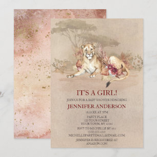 Invitation Safari Sahara Savanna Lion GIRL Baby shower