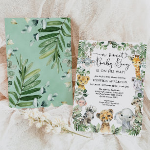 Invitation Safari sauvage Animaux Baby shower Jungle Vert