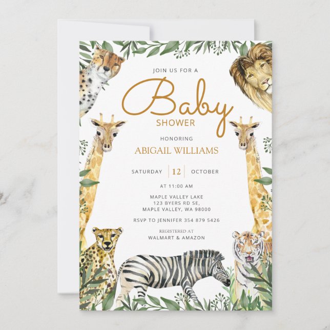 Invitation Safari sauvage avec Baby shower de girafe (Devant)