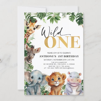 Invitation Safari sauvage de la Jungle tropicale un 1er anniv