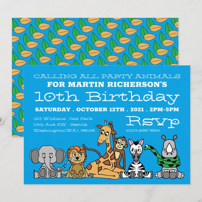 Invitation Safari sauvage, fête d'anniversaire des enfants (Devant / Derrière)