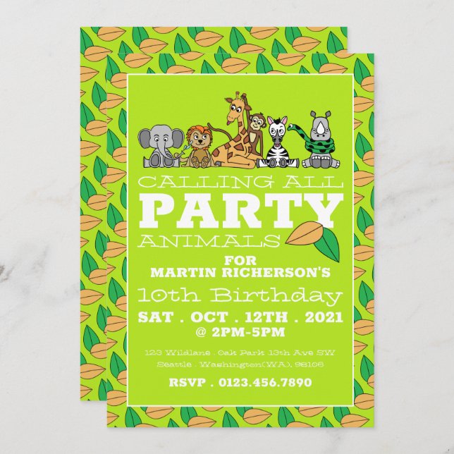 Invitation Safari sauvage, fête d'anniversaire pour enfants (Devant / Derrière)