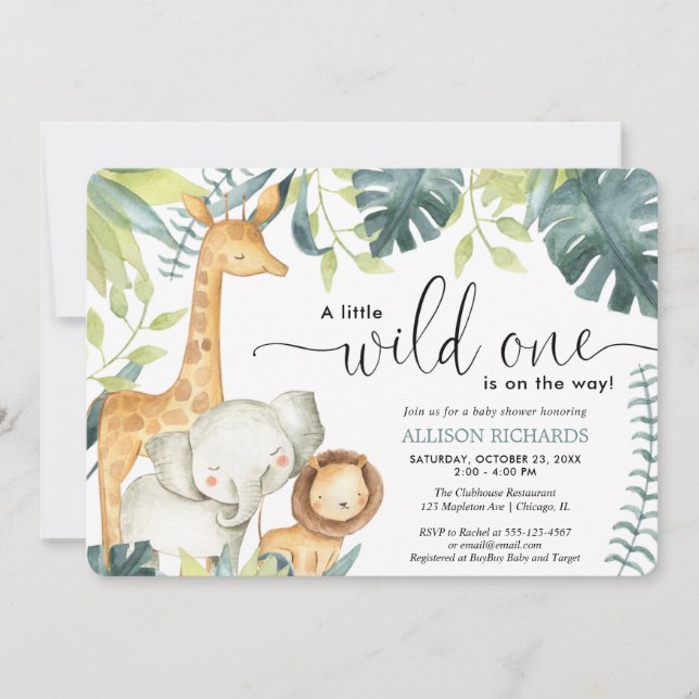 Invitation Safari sauvage un baby shower neutre genre (Devant)