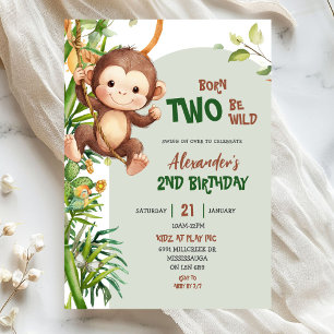 Invitation Safari Singe Vert Né Pour Être Sauvage 2ème Annive