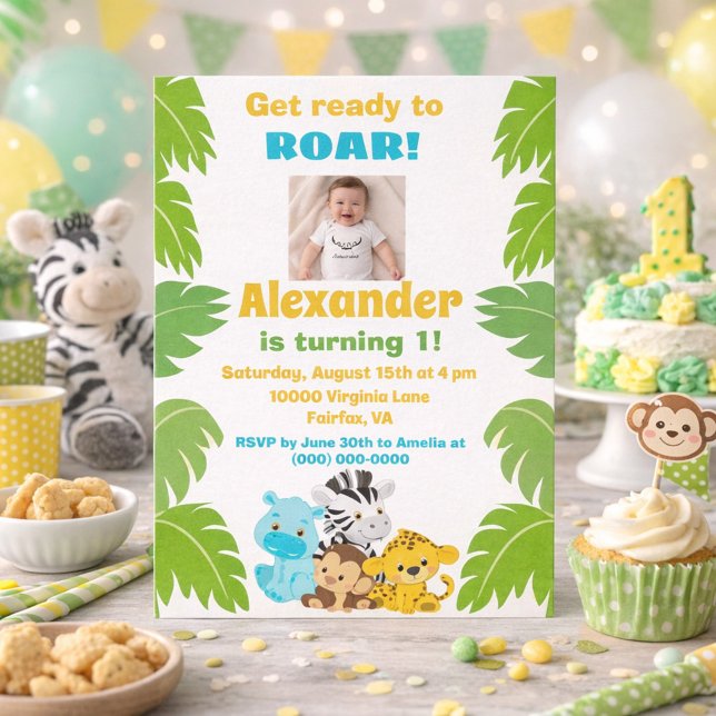 Invitation Safari Theme 1st Birthday  (Créateur téléchargé)