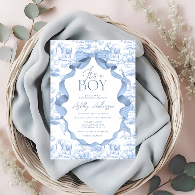 Invitation Safari Toile de Jouy C'est un Baby shower garçon (Créateur téléchargé)