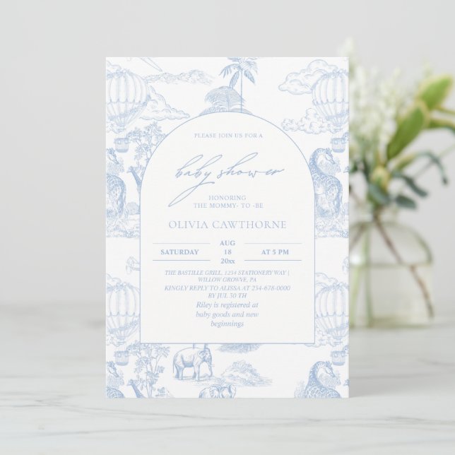 Invitation Safari Toile De Jouy Fête de Naissance Garçon (Debout devant)