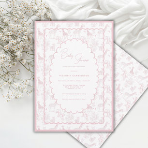 Invitation Safari Toile Rose Vintage Baby Shower