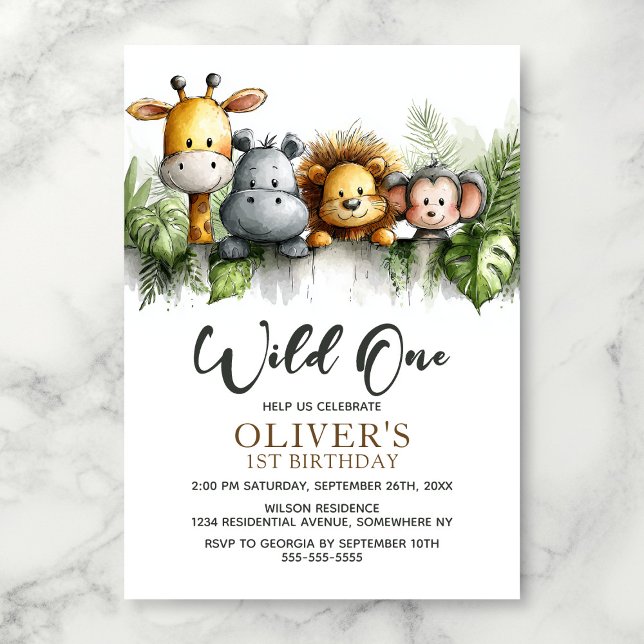 Invitation Safari Tropical Animaux 1er Anniversaire (Créateur téléchargé)