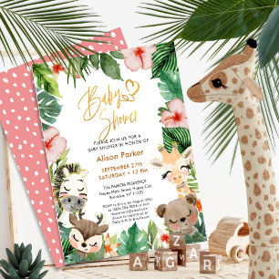 Invitation Safari Tropical Greenery Baby shower Gold Script