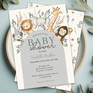Invitation Safari Tropical Jungle Animaux Baby shower garçon