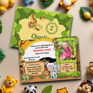 Invitation Safari Tropical Jungle Animaux mignons Photo Anniv