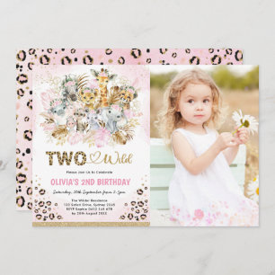 Invitation Safari Tropical Pink Gold Deux photos sauvages Ann