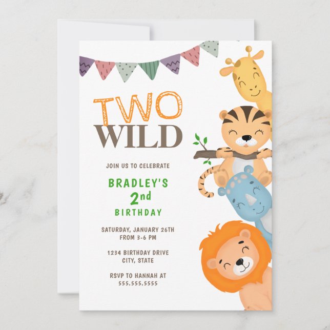 Invitation Safari Two Wild 2e anniversaire (Devant)