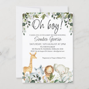 Invitation Safari vert Animaux avec Baby shower Lion