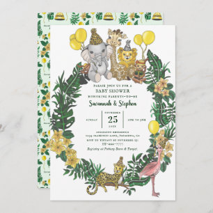 Invitation Safari vert mignon Animaux Couples Baby shower