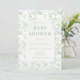 Invitation Safari Vert Toile De Jouy Thème Jungle Baby Shower