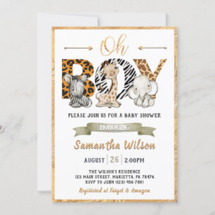 Invitation Safari Wild Baby shower Gold Party