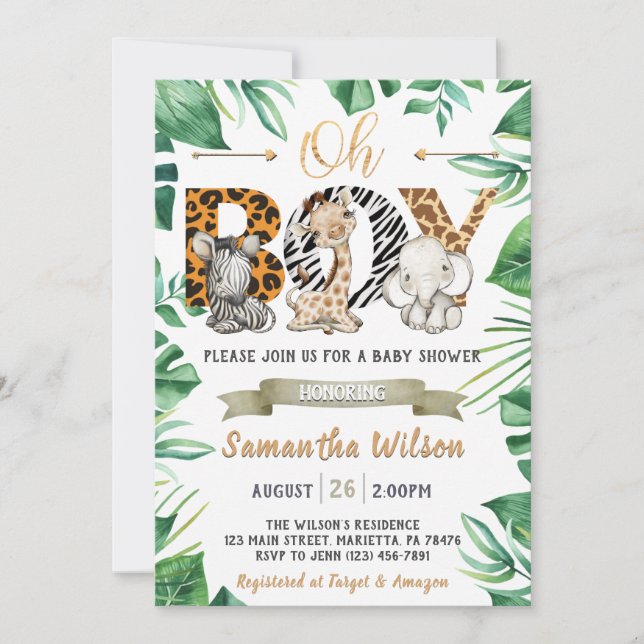 Invitation Safari Wild Baby shower Party (Devant)