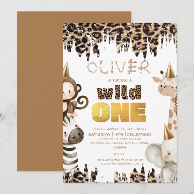 Invitation Safari Wild One 1er Anniversaire (Devant / Derrière)