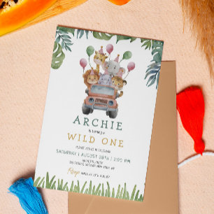 Invitation Safari Wild One 1er Anniversaire Jungle Animaux