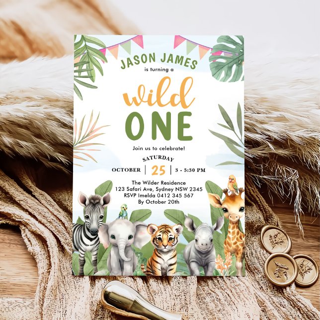 Invitation Safari Wild One 1st Boy Birthday (Créateur téléchargé)