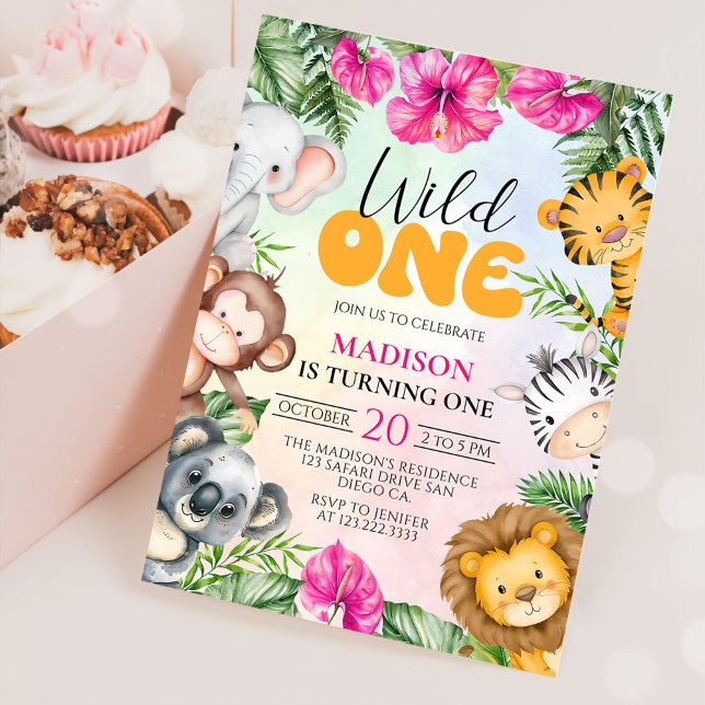 Invitation Safari Wild One 1st Girl Birthday (Créateur téléchargé)