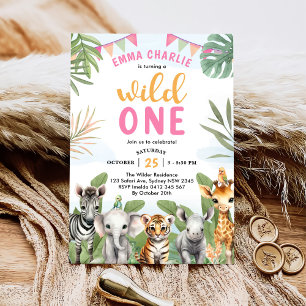 Invitation Safari Wild One 1st Girl Birthday