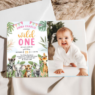 Invitation Safari Wild One 1st Girl Birthday Photo