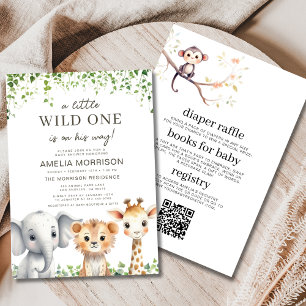 Invitation Safari Wild One All in One Code QR Baby shower