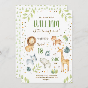 Invitation Safari Wild One Animals Jungle Zoo Boy Anniversair