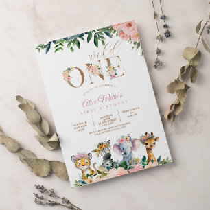 Invitation Safari Wild One Animaux Jungle Girl Anniversaire