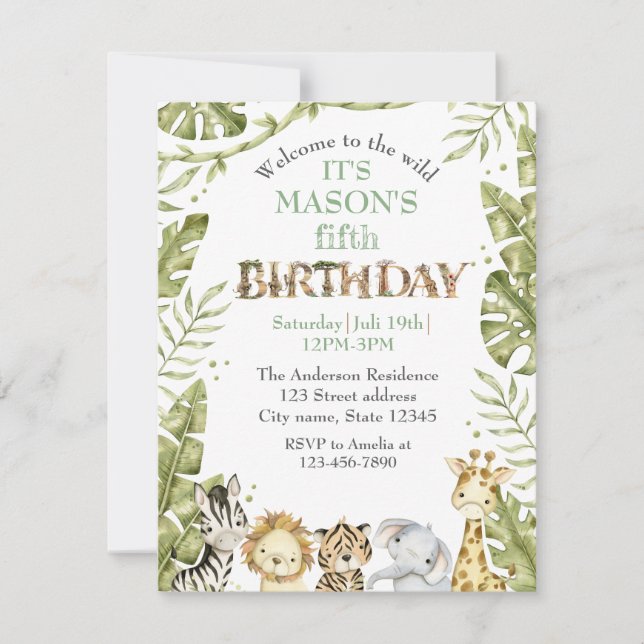 Invitation Safari Wild One Aquarelle Anniversaire (Devant)