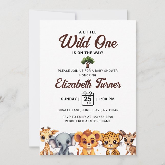 Invitation Safari Wild One Baby Animaux Baby shower (Devant)