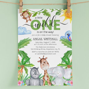Invitation Safari Wild One   Baby shower d'aquarelle animale