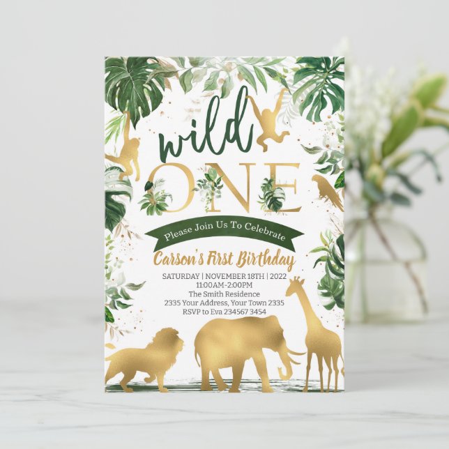 Invitation Safari Wild One Birthday (Debout devant)