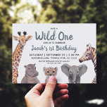 Invitation Safari Wild One Boy 1er anniversaire<br><div class="desc">Cute Safari bébé animaux 1er anniversaire invitation. Oeuvre originale de Komila Y.</div>